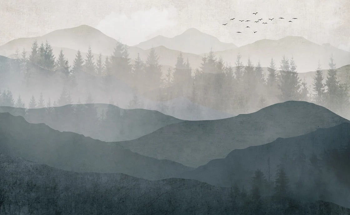 Papier peint panorama nature noir et blanc, XXL, tendance