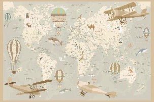 Children's wallpaper map of the world aviator
