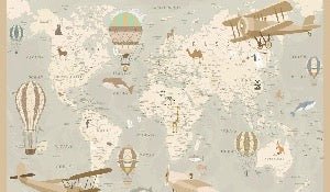 Children's wallpaper map of the world aviator