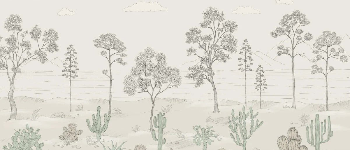 Papier peint oasis cactus tropical vert, XXL, tendance