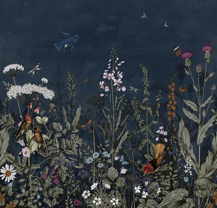 Papier peint panoramique bleu nuit floral