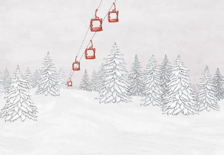 Papier peint montagne télécabine rouge, XXL, tendance