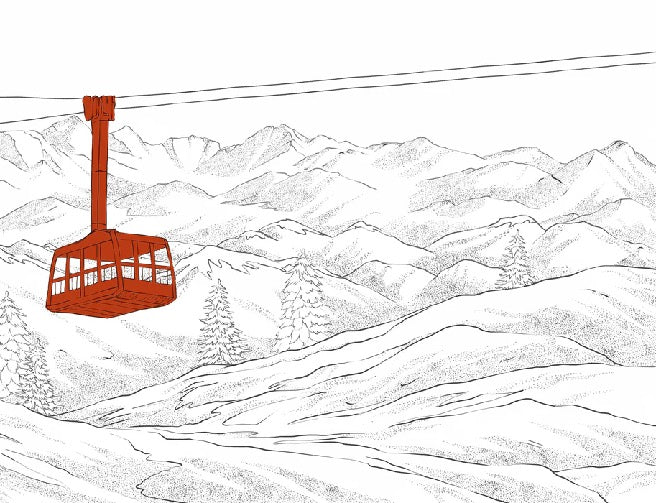 Sfondo rosso della funivia di La Plagne