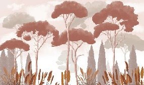 Papier peint cyprès pins et herbes de la pampa terracotta, XXL, tendance