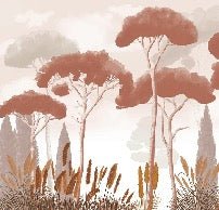 Papier peint cyprès pins et herbes de la pampa terracotta, XXL, tendance