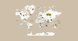 Carta da parati con mappamondo francese per bambini, beige