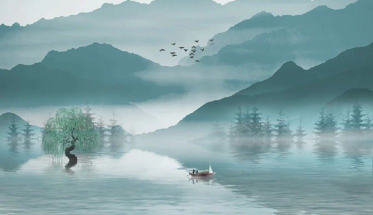 Wallpaper between mountain and lake