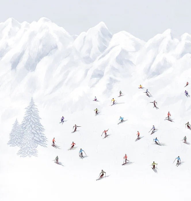 Tapete Berg Skifahrer bunt