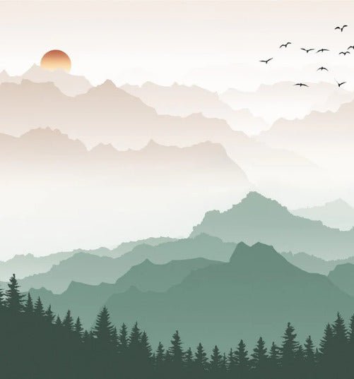 Papier peint montagne dans brume terracotta, XXL, tendance