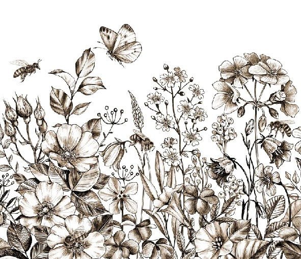 Papier peint champêtre fleur sépia, XXL, tendance