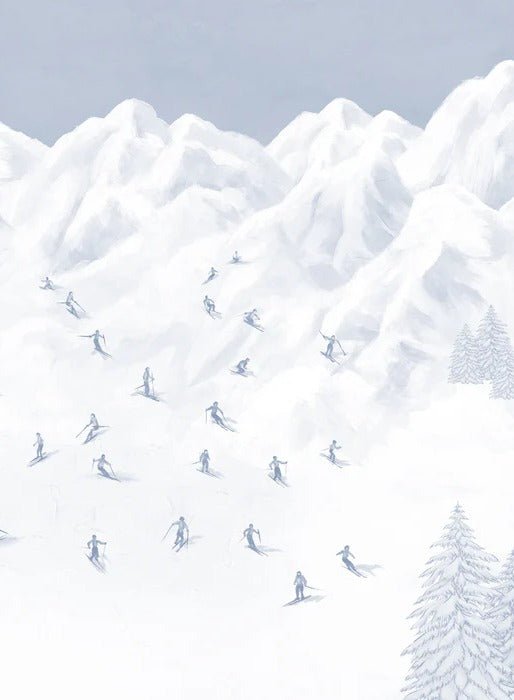 Papier peint montagne skieurs bleu, XXL, tendance