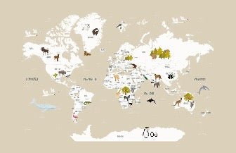 Papier peint Carte du monde en Francais enfant beige