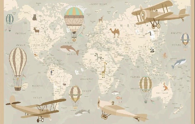 Children's wallpaper map of the world aviator