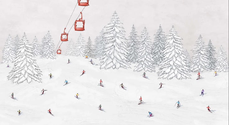 Papier peint télécabine skieurs colorés, XXL, tendance