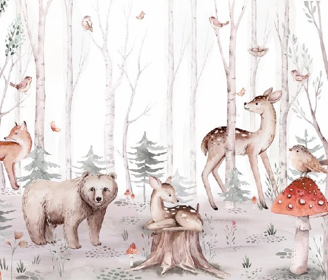 Carta da parati acquerello per bambini Animali della foresta