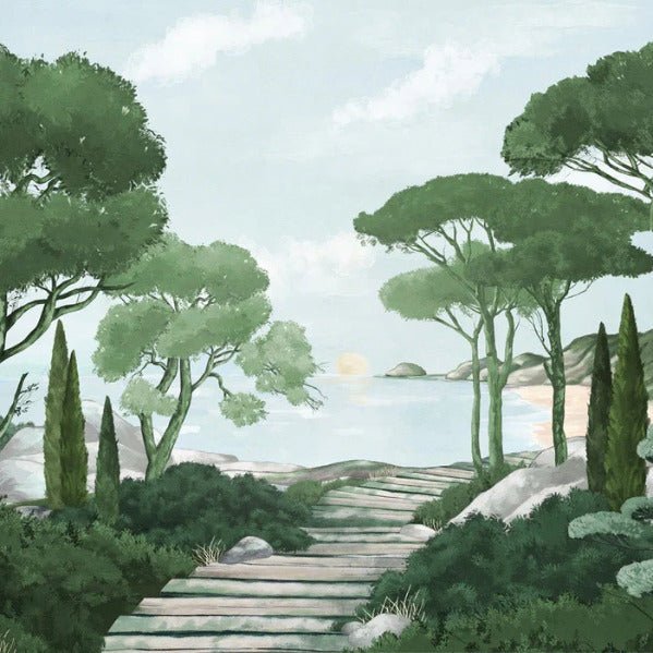 Papier peint balade dans les calanques vert, XXL, tendance