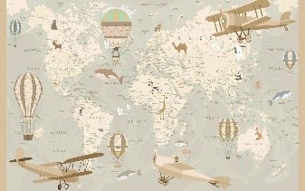 Papier peint enfant carte du monde aviateur, XXL, tendance