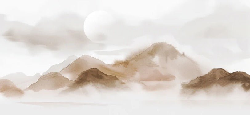 Carta da parati montagne velate – Bagliore seppia