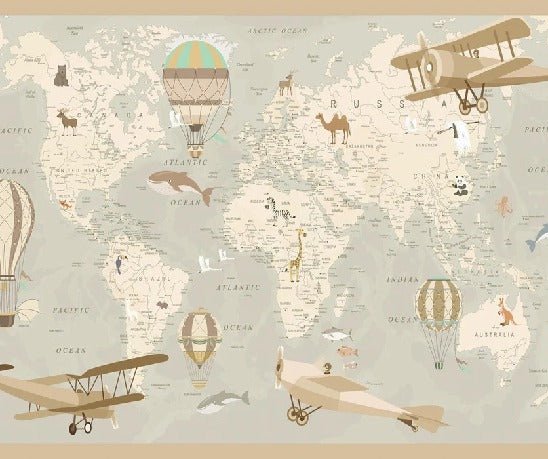 Carta da parati per bambini mappa del mondo aviatore