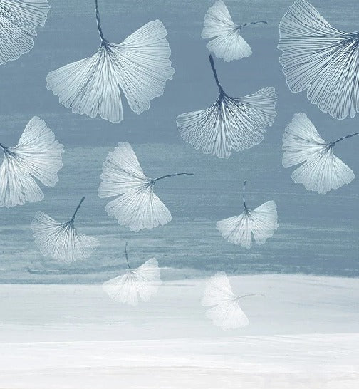 Panoramic wallpaper japandi blue gingko