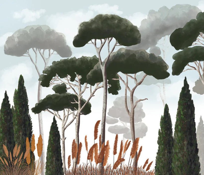 Papier peint sur mesure cyprès pins et herbes de la pampa, XXL, tendance