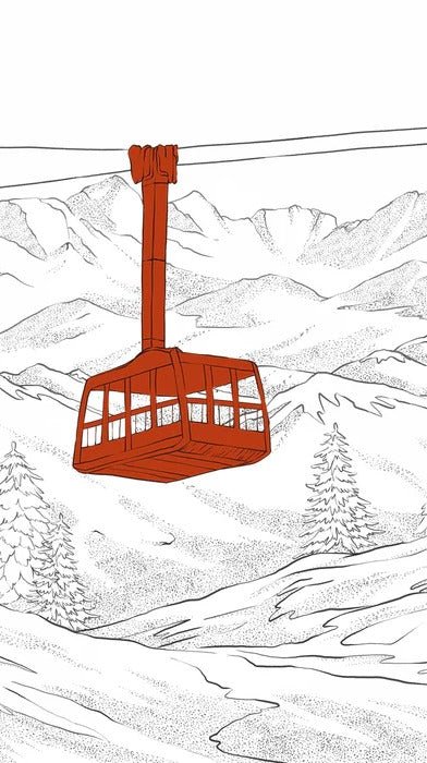 Sfondo rosso della funivia di La Plagne