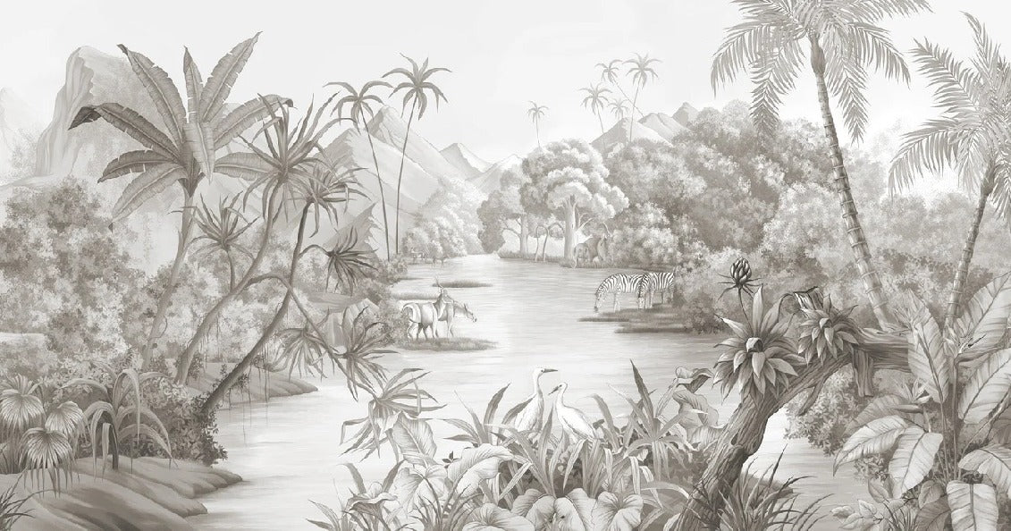 Papier peint panoramique jungle pittoresque, XXL, tendance