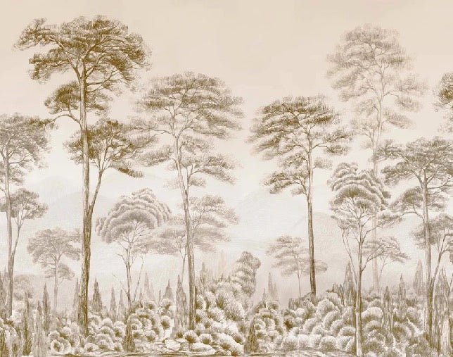 Carta da parati natura pineta seppia