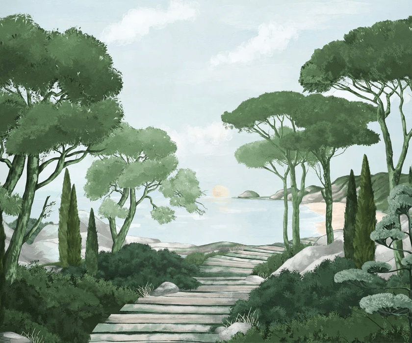 Papier peint balade dans les calanques vert - Muralconcept