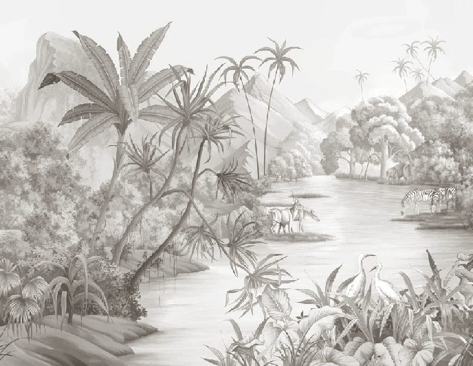 Papier peint panoramique jungle pittoresque - Muralconcept