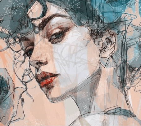 Papier peint visage féminin blue rose - Muralconcept