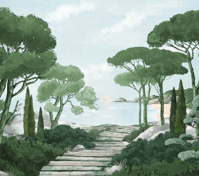 Papier peint balade dans les calanques vert - Muralconcept