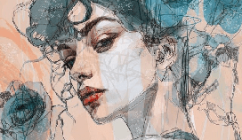 Papier peint visage féminin blue rose - Muralconcept