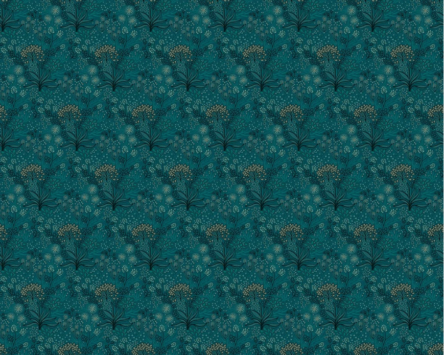 Papier peint salle de bain essence végétale bleu canard