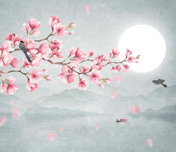 Papier peint salle de bain tendance floral cerisier poétique - Muralconcept