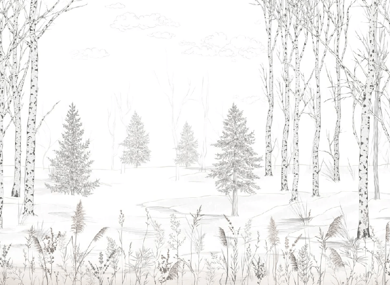 Schwarz-weiße Waldtapete – Douceur des Bois
