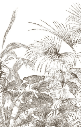 Papier peint tropical gravure monochrome - Muralconcept