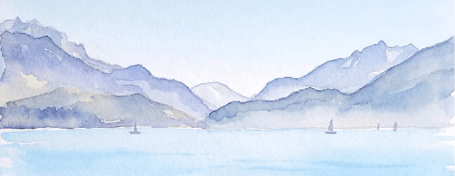 Papier peint aquarelle ponton lac Annecy - Perspective - Muralconcept