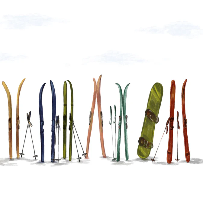 Papier peint panoramique skis colorés