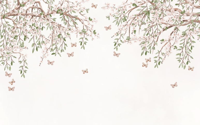 Papier peint papillons et fleurs