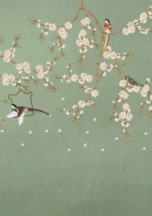 Papier peint sakura zen vert