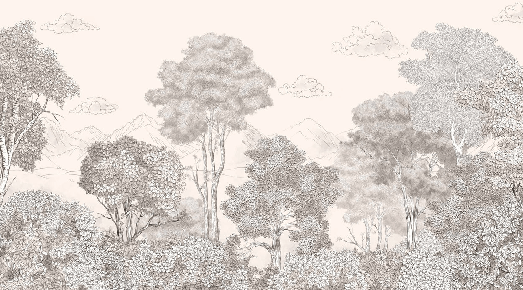 Papier peint panoramique Forêts et Monts Crayonnés Beige
