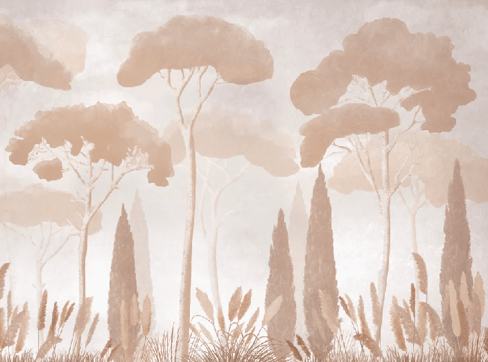 Papier peint sépia cyprès pins - Muralconcept