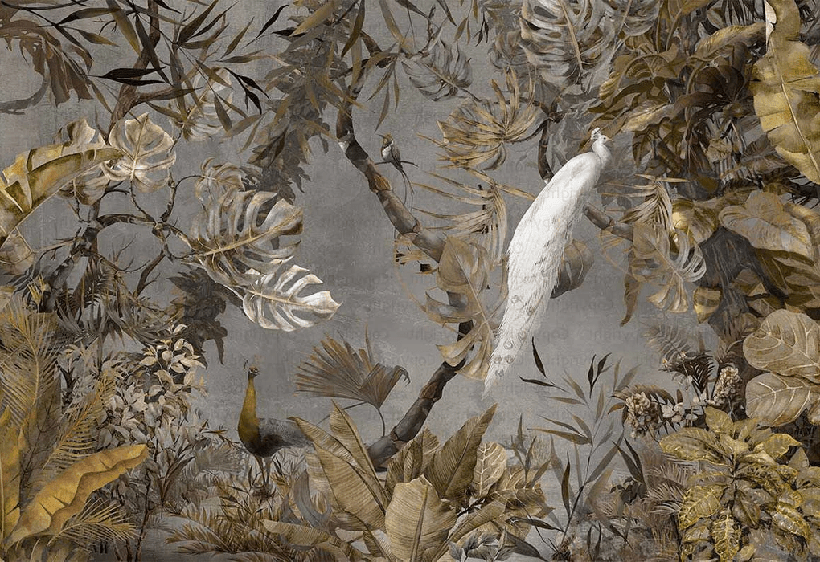 Papier peint panoramique paon blanc impérial