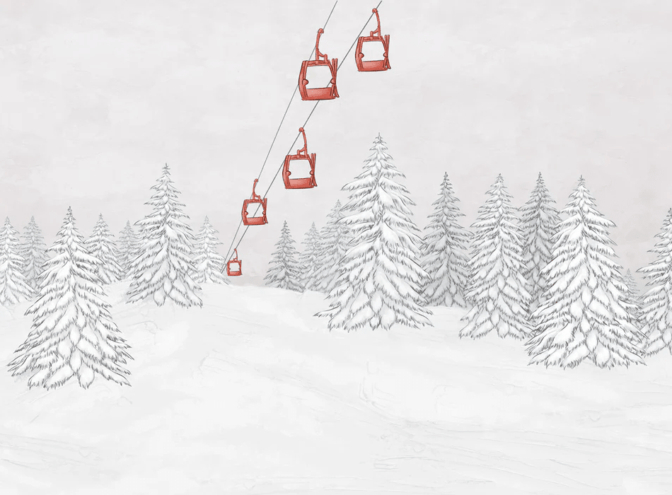 Papier peint montagne télécabine rouge - Muralconcept