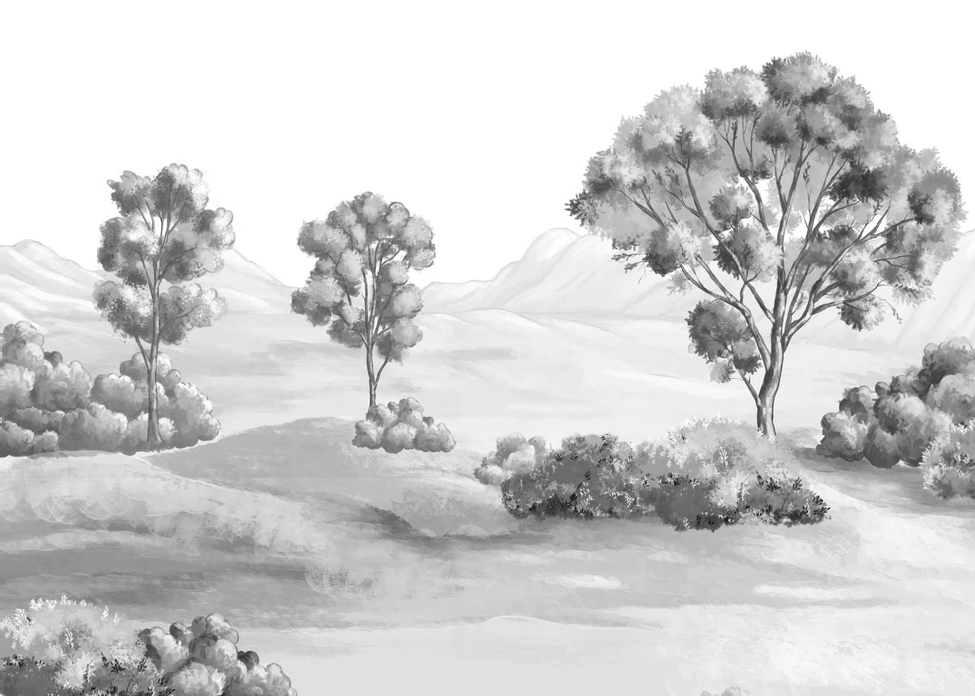 Papier peint paysage poétique noir et blanc, XXL, tendance