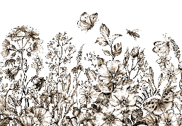 Carta da parati rustica con fiori color seppia