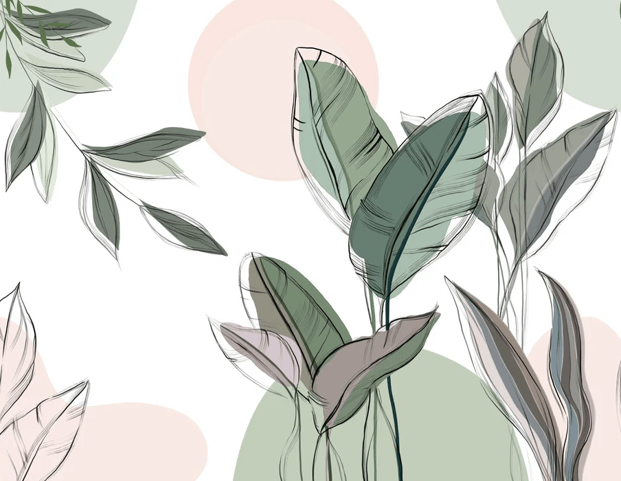 Papier peint panoramique végétal graphique vert