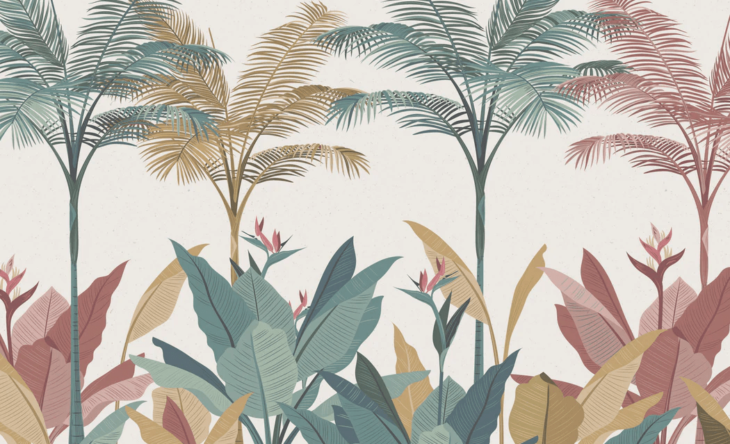 Papier peint panoramique jungle colorée