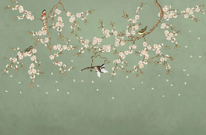 Papier peint sakura zen vert